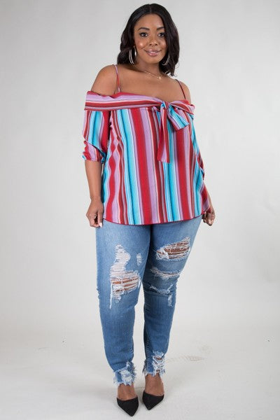 COTTON CANDY STRIPE OFF THE SHOULDER BLOUSE - Bodied Clothing