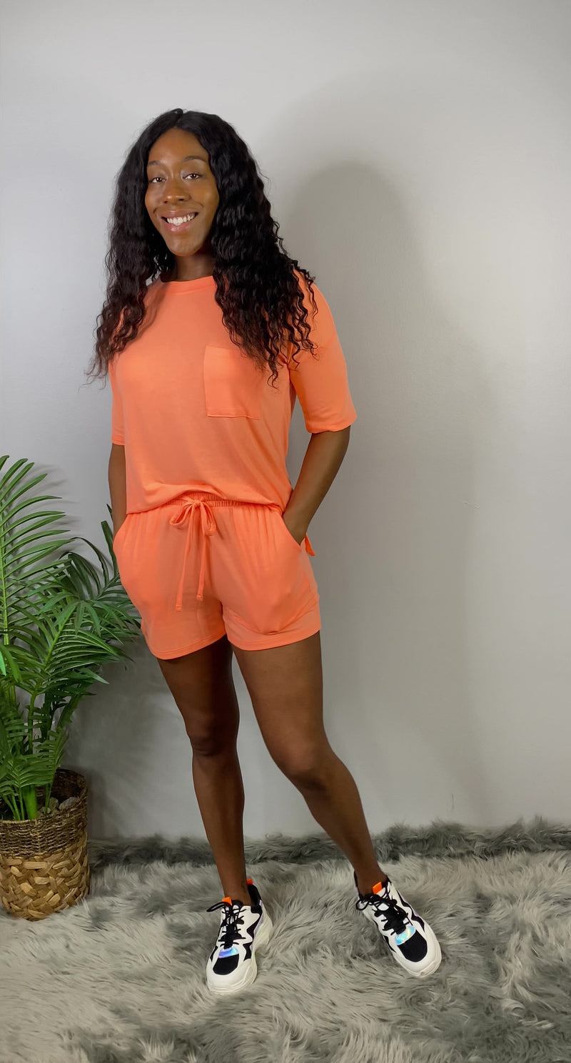 THE PERFECT DRAWSTRING LOUNGE SHORTS- neon coral