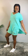 Striped V Neck Hi low Tunic Top ONLY-mint