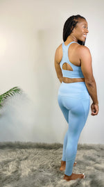 Thick Waist Band Yoga Active Wear Leggings w/ pockets-blue
