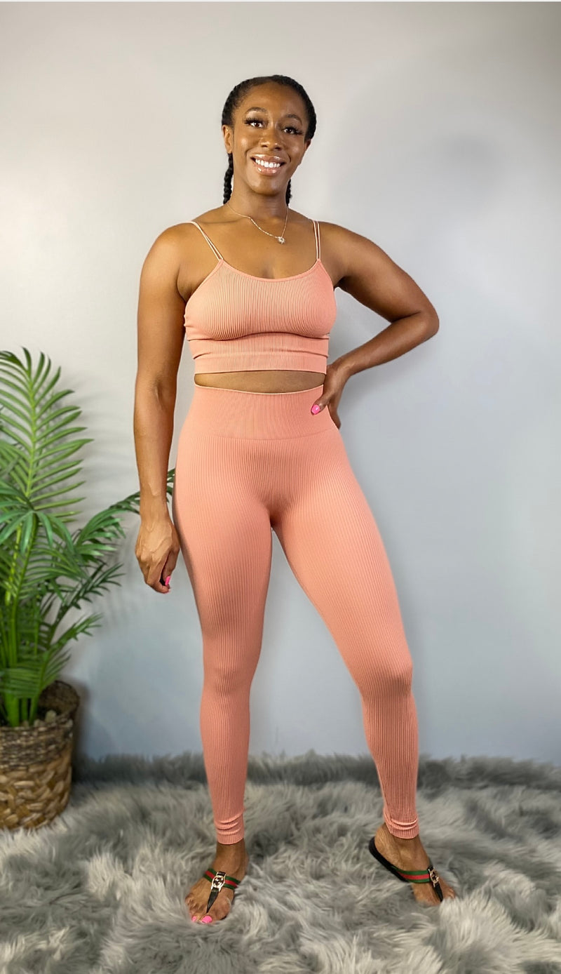 Ribbed Seamless Double Strap Brami-rose