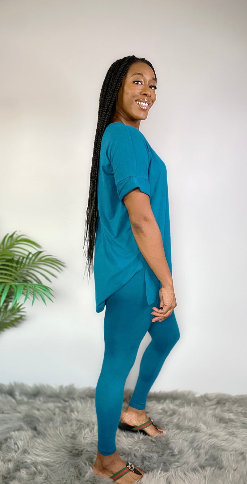 FALL PREMIUM MICROFIBER V NECK LOUNGE TOP ONLY-Teal