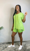 Striped V Neck Hi low Tunic Top ONLY-green