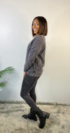CHARCOAL MINERAL WASH LONG SLEEVED PULLOVER TOP