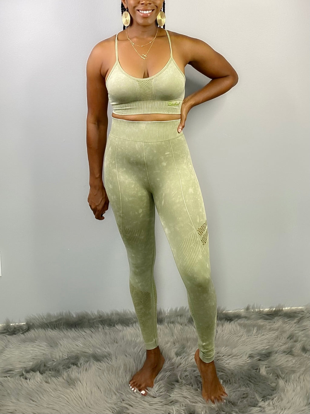 OLIVE MINERAL WASH HIGH WAIST LEGGINGS - Bodied Clothing