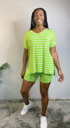Striped V Neck Hi low Tunic Top ONLY-green