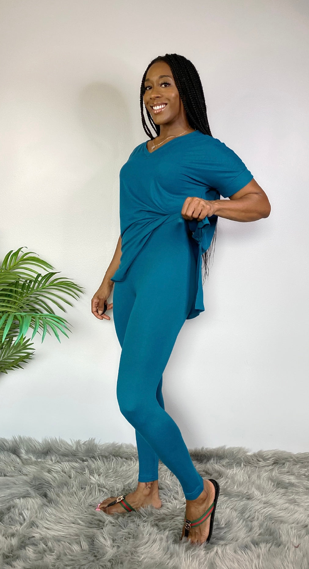 FALL PREMIUM MICROFIBER V NECK LOUNGE TOP ONLY-Teal