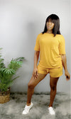 Drop Shoulder Top & Drawstring short set- mustard - Bodied Clothing