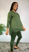 FALL PREMIUM MICROFIBER V NECK LOUNGE LONG SLEEVED TOP ONLY-Army green